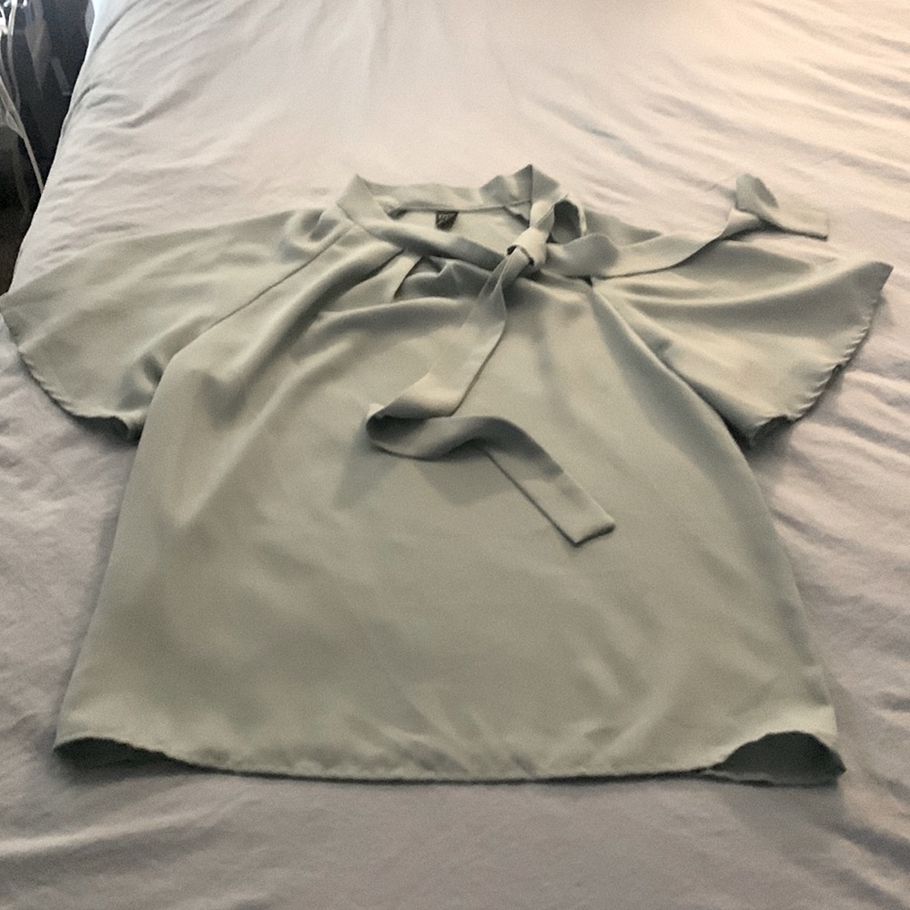 Shein Tie Neck Top, Size Small, Dusty Blue
